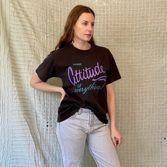 Vintage 90s Black Attitude Is Everything Midway Hotel T Shirt by Best size L - Picture 1 of 9